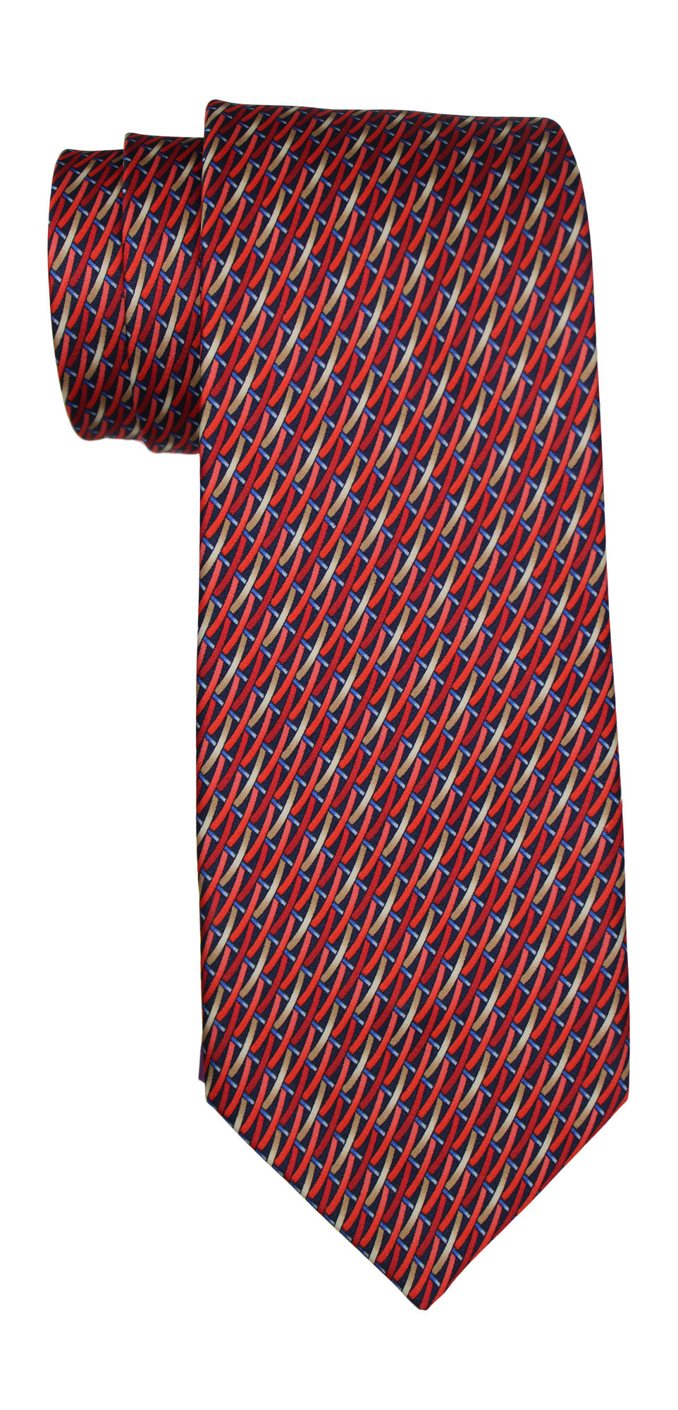 Zilli Satin Red Navy Geometric 7 Fold Tie