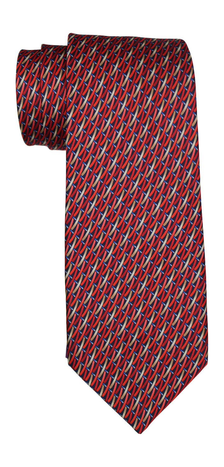Zilli Satin Red Navy Geometric 7 Fold Tie