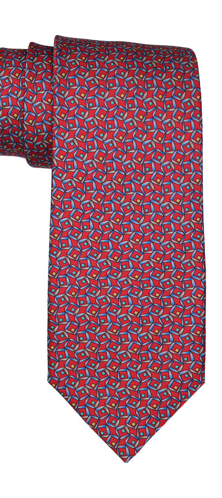 Zilli Satin Red Geometric  7 Fold Tie